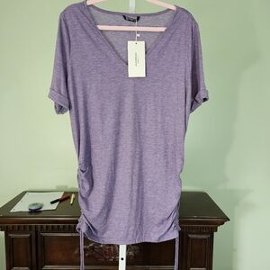 BloomChic V-Neck Tee Rolled Sleeves Runched Sides Size 12 Lavender Purple